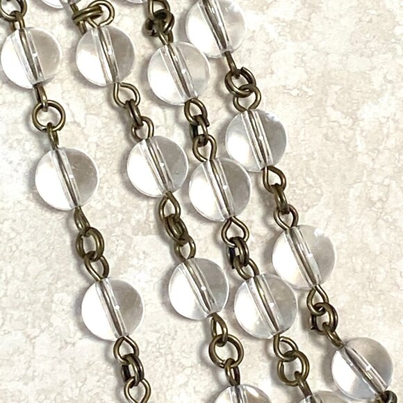 Genuine Clear Quartz Short Necklace, Bronze Slim Mushroom + Natural Gemstone - Picture 7 of 16